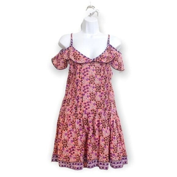 Poupette St Barth dress, Pink Cold Shoulder Criss Cross Back A line Mini dress - Picture 1 of 14